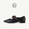 Retro Sheepskin Women's Shoes Spring Small Square Head Shallow Mouth Low Heel Flat Bottom Single Shoes Beaded Mom Commuting Mary Jane Shoes Women