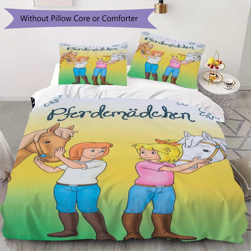 Bibi and Tina Pattern Bedding uilt Set uilt Cover Pillowcase Home Decoration Birthday Gift (1 * duvet cover + 10 * pillowcase without core) 135x200cm
