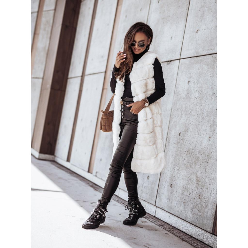 Women's Winter Autumn Long Faux Fur Vest Sleeveless Jacket Casual Outerwear For European American Style