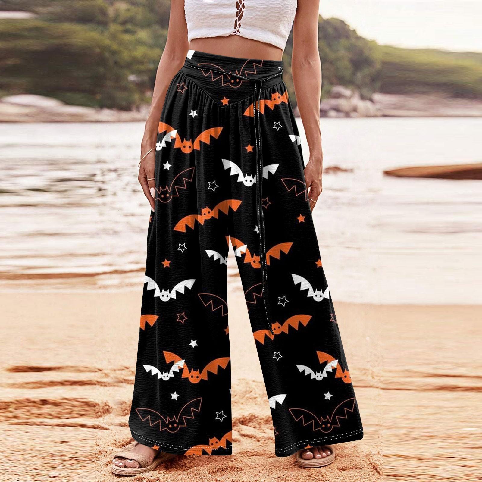 

Женские модные повседневные свободные широкие брюки с принтом на Хэллоуин с карманами M белый