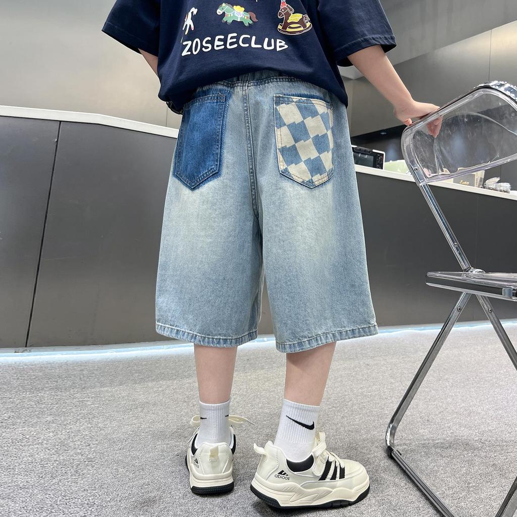 Korean Style Boys' Trendy Cool Denim Wide-Leg Shorts - Summer Casual Mid-Length Pants