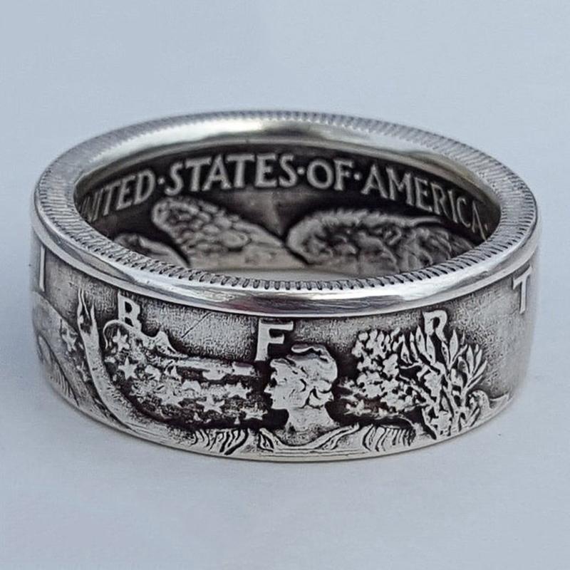 New US 1945 HALF DOLLAR Men Rings Commemorative Gift for Boyfriend Handmade Vintage Party Male Ring Jewelry Drop Shipping