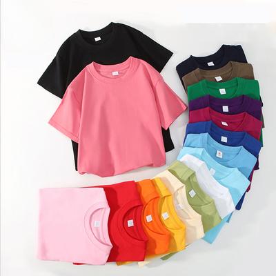 Cotton Children Round Neck T-shirt Middle and Big Children Cotton Candy Colour Half Sleeve
