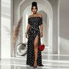 C European and American fashion women's clothing polka dot split pleated vacation hip dress