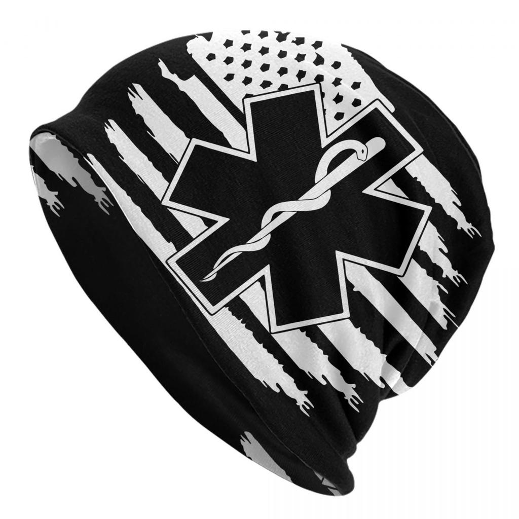 Patriotic EMT Logo Bonnet Hats Cool Outdoor Star of Life Skullies Beanies Hats Unisexs Womens Spring Multifunction Cap
