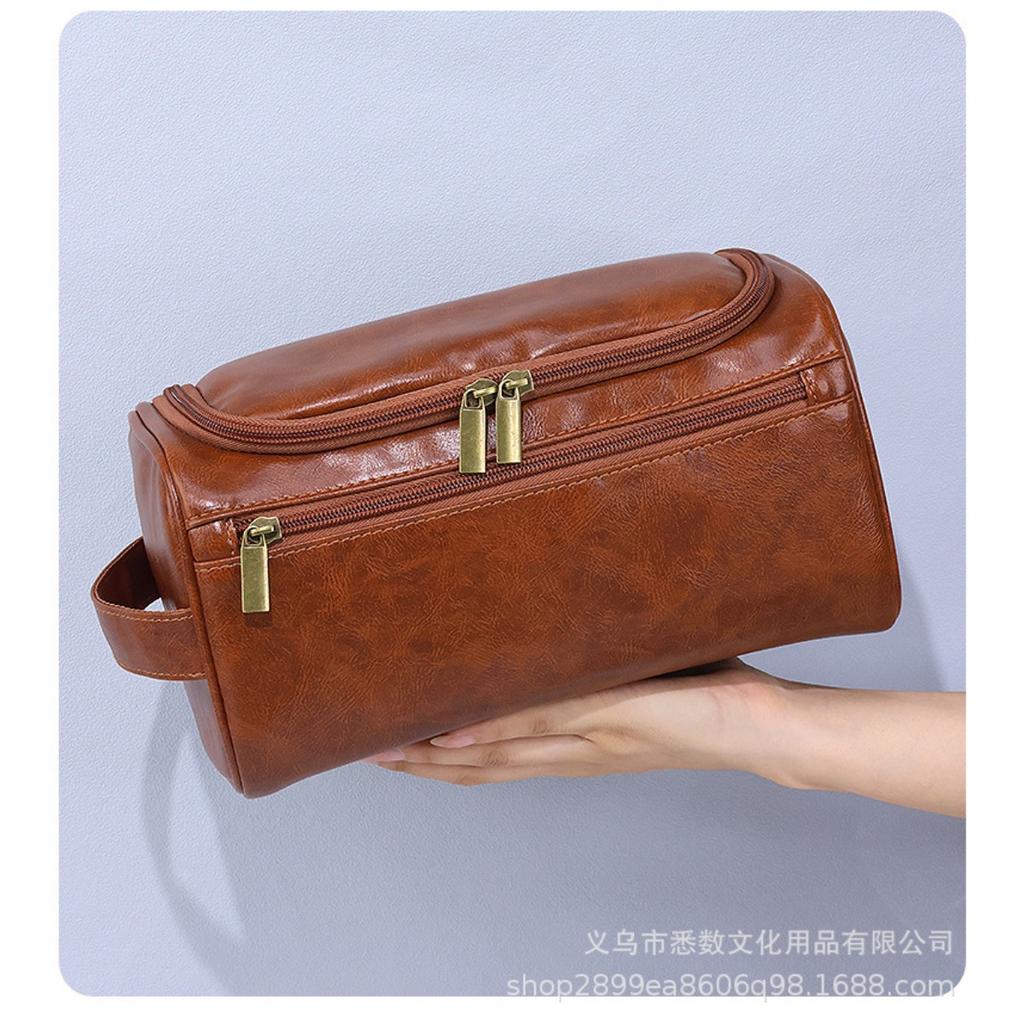 Large Capacity Men's and Women's Toiletries Bag, Portable for Outdoor Use, Waterproof PU Makeup Bag, Simple Business Travel Handbag Storage Bag