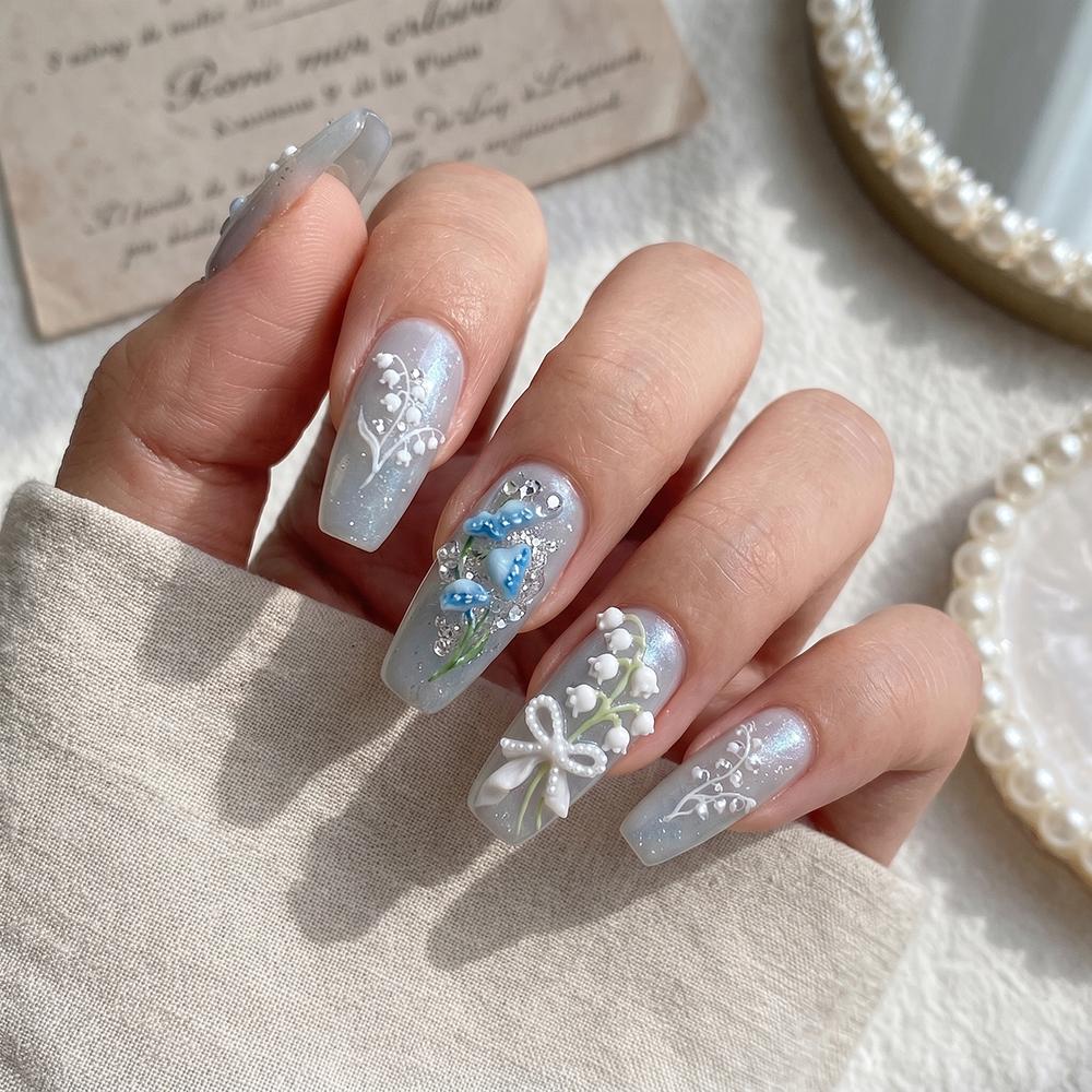 Blossom Flower 3D Nail Silicone Nail Carving Mold Lily Cherry Different Shapes Nail Art Print Stencils DIY Manicure Mold Tools