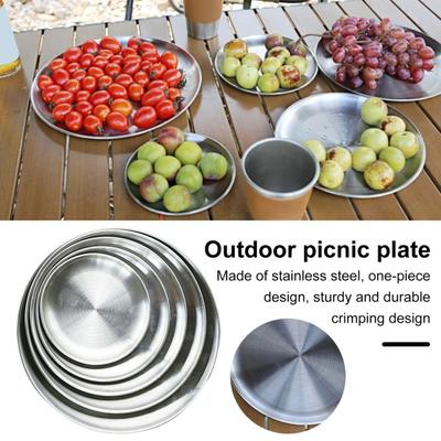 צלחת ארוחת ערב לקמפינג צלחת הגשה מפלדת אל-חלד עמידה בפני חלודה עמידה בחום רב-פעמית מתאימה למדיח כלים