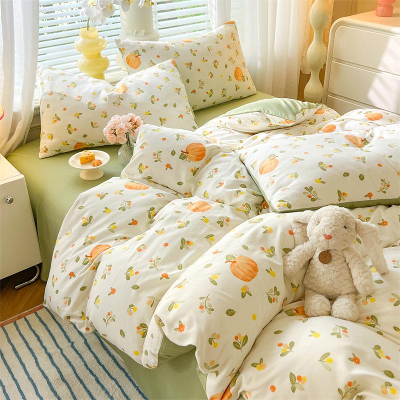 Class A Maternal And Infant Grade Washed Cotton Bed Four-Piece Set, Children'S Cartoon Bed Sheet Quilt Cover, Dormitory Single Quilt Cover 3Pcs Set