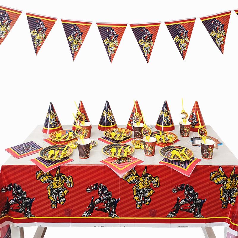 Transformers Bumblebee & Optimus Prime Kids Birthday Party Set: Cups, Plates, Banners, Tablecloth