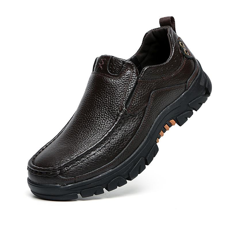 

Leather shoes men s new autumn casual shoes waterproof and non-slip hiking shoes mountain climbing men s leather shoes large size men s shoes 48 коричневий