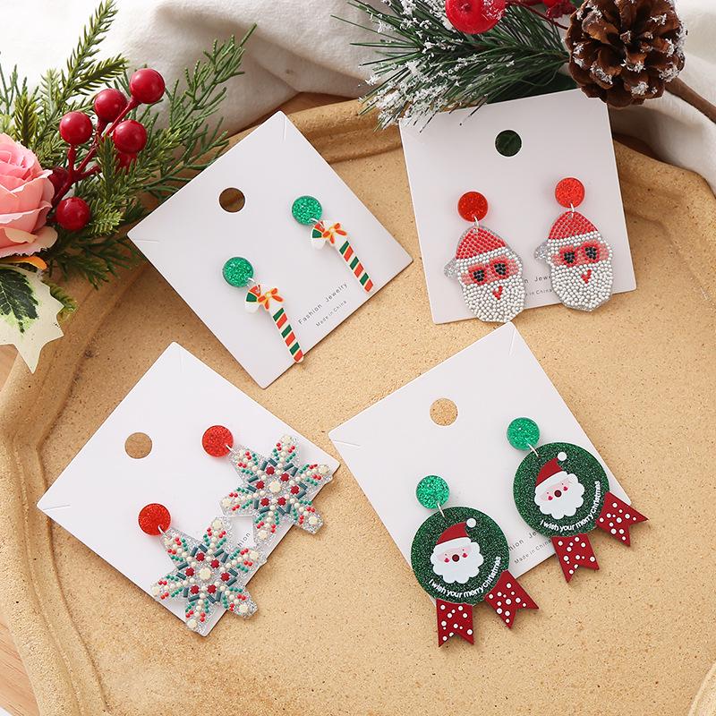 European & American Christmas Teardrop Earrings - Santa, Tree & Reindeer Acrylic Dangles For Women