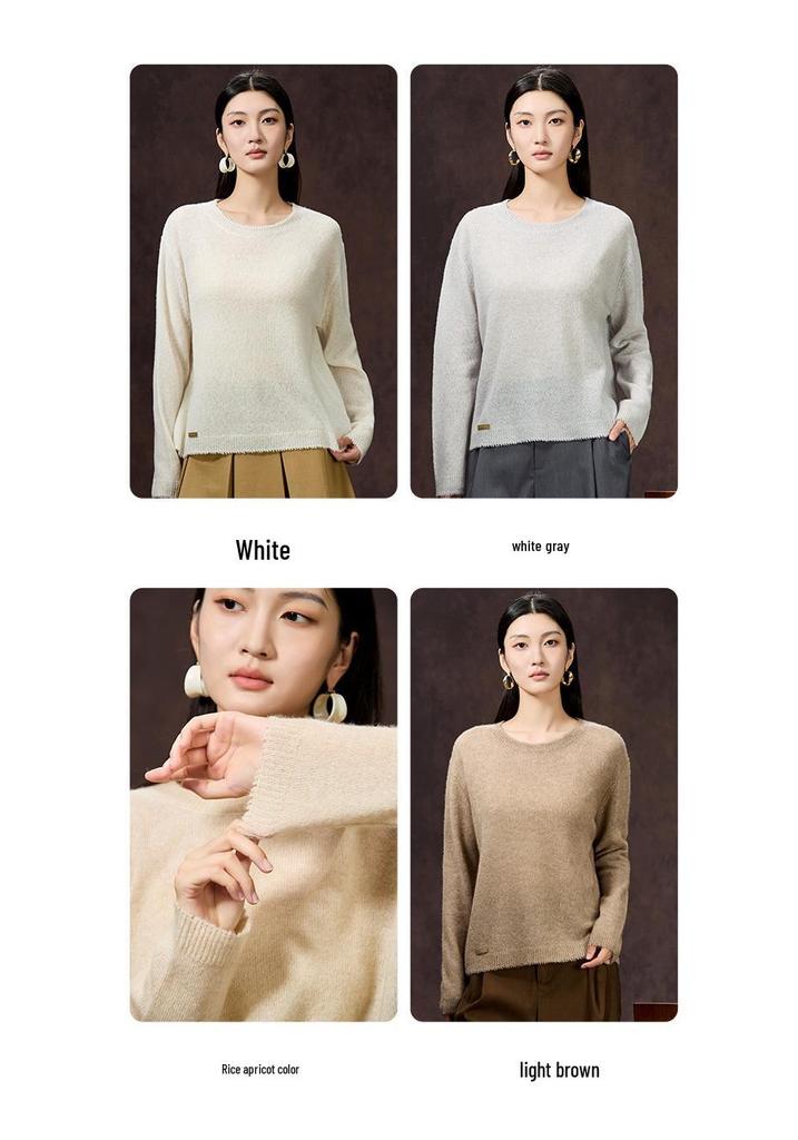 Women's Clearance Cashmere Sweater - Autumn/Winter 2026 Round Neck Silk Pullover, Loose & Comfortable Style