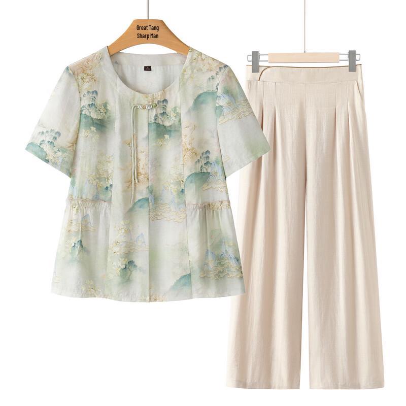 Elegant Summer Short Sleeve Outfit Set for Women 3XL