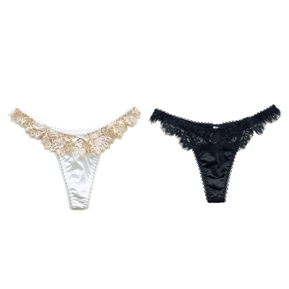 Women's Sexy Lace Thong Soft Smooth Fabric Elegant Ladies Underwear Black White
