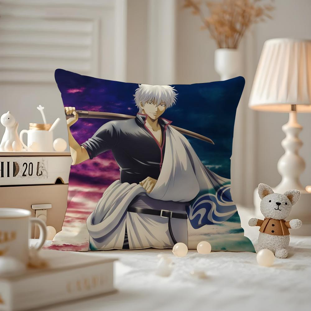 Anime GGINTAMA Cushion Cover Antidustmite Pillowcase Invisible zipper silky short plush Sofa cushion cover