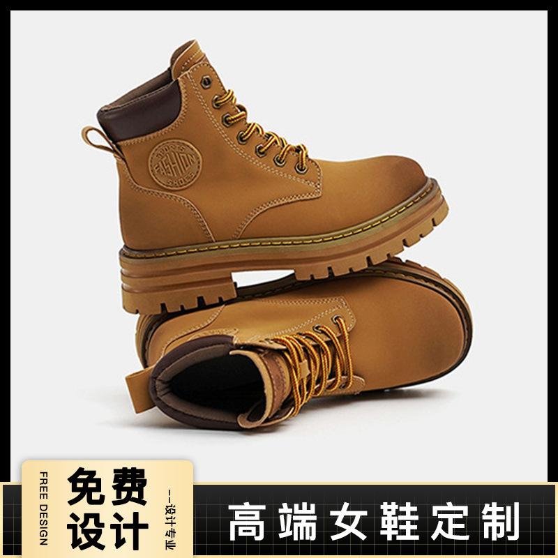 [Customized] Rhubarb Boots Girls Thick-soled Non-slip Boots Internet Celebrity Martin Boots Cowhide Tooling Boots Outdoor Short Boots