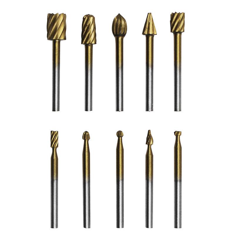 10-Piece High-Speed Steel Rotary File Set: Electric Grinder Accessories for Woodworking, Milling, Carving, and Engraving.