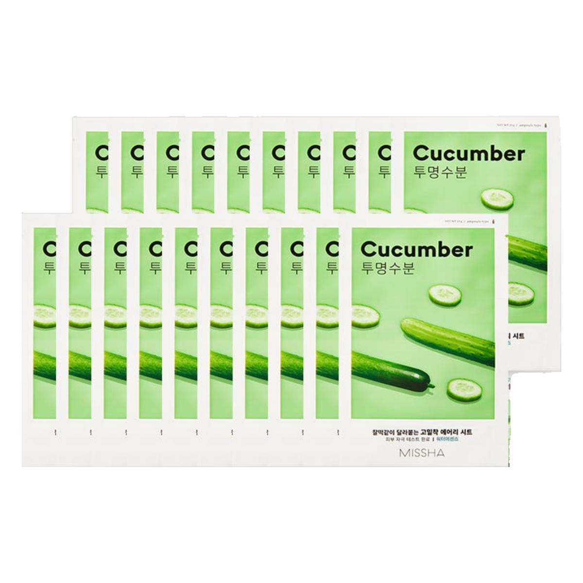

MISSHA Airy Fit Sheet Mask [Cucumber] 19g x 20ea Set Hydrating & Cooling Facial Treatment