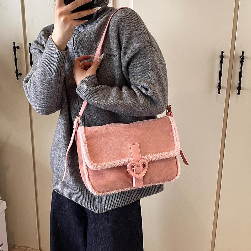 IELGY Suede Large Capacity Autumn Winter Shoulder Messenger Bag Commuter Small Square Bag