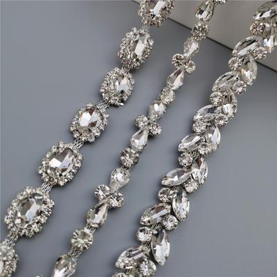 45cm/parti Silver Glas Kristallkedja Bling Strasskant Metallband Halsband Dekoration Brudklänning Klädtillbehör