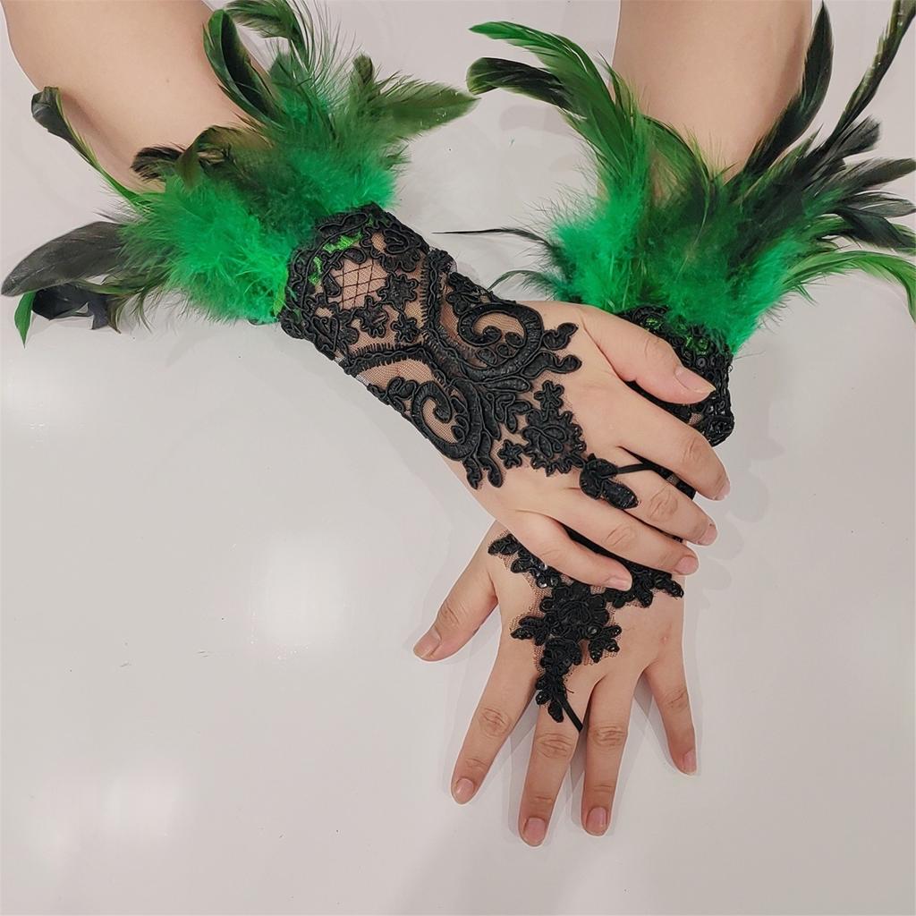 Wedding Gloves Proms White Gloves Feather Long Gloves for Operas Women Lady Proms Costume Accessories
