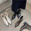 Fashion Chunky Heel Women Solid Boots Pointed Toe Side Zipper Autumn  Boots Belt Buckle Mid Calf Fashion Casual 2025 Newest Boots
