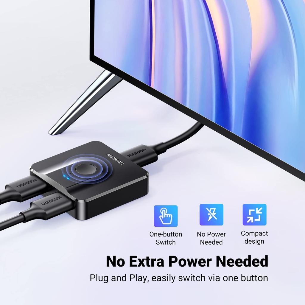 UGREEN HDMI 2 HDCP No Power Supply Compatible with TV Switcher, Inputs/1 Output, 4K@60Hz, Bidirectional, 2.2/HDMI 2.0, Required, PS5/PS4/PS3, Stick,