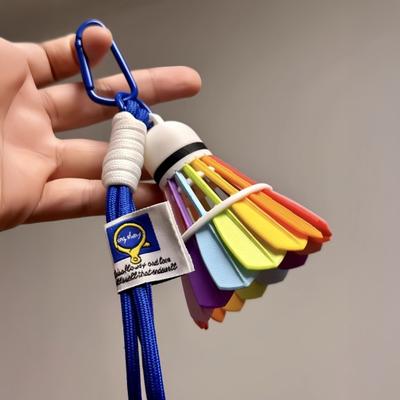Badminton Ornament 3D-gedruckter Federball Schlüsselanhänger mit handgefertigter Veredelung Regenbogenfarben Rucksack Schreibtischdeko