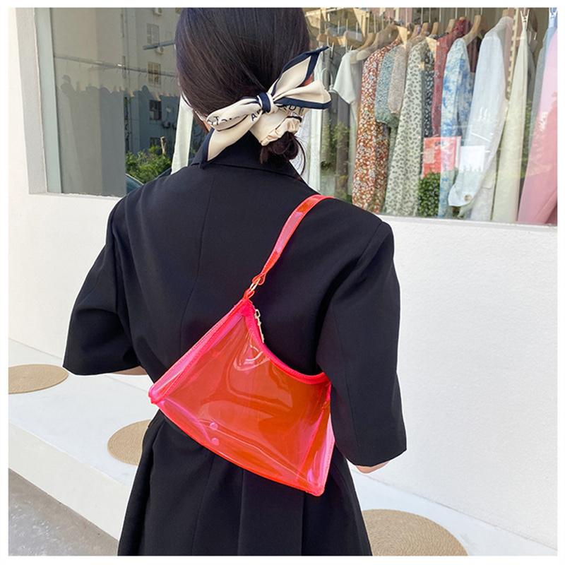 Fashion High Quality Pvc Handbag Transparent Eye-Catching Jelly Bag Zipper Multifunctional Simple Style Women'S Shoulder Bag New