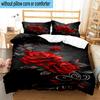 Red Roses On Black Background 3pcs Bedding,Including 1pc Duvet Cover And 2pcs Pillowcases Perfect for Christmas,Ideal for Bedroom, Dormitory