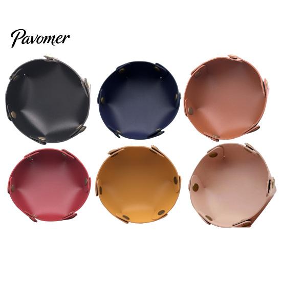 Dresser Top Organizer PU Leather Folding Storage Tray, Waterproof Portable Jewelry Dish, Luxury Nightstand Accessory Retro Rivet Desktop Tray