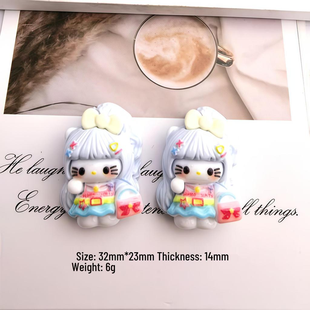 Cute KT Girl Resin Accessories: Curly Hair Cartoon Handbag, Cream Glue for DIY Hair Clips, Magnets, Shoe Buckles.
