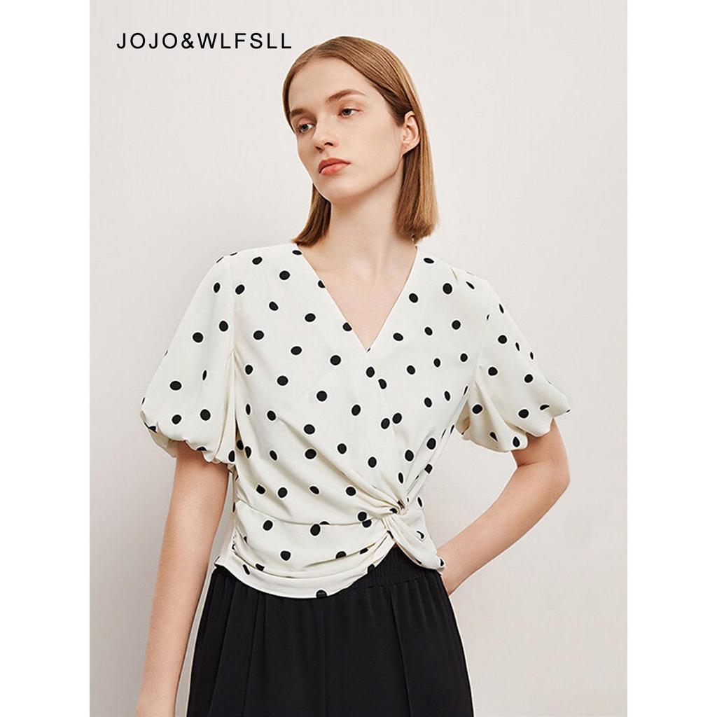 In Stock: Gourcuff Women's Retro Polka Dot Puff Sleeve Waist-Cinched Shirt - 2026 Spring New Arrivals