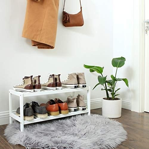 Natural Bamboo 2-Tier Shoe Rack, Shoe Shelf Plants Books, for Living Room Bedroom Bathroom, 70 X 26 X 33 Cm, White