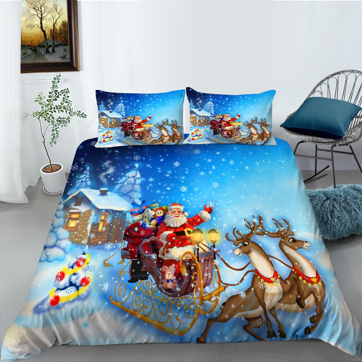 

Рождественский 3D Цифровая печать Пододеяльник Наволочка Набор из двух трех предметов Рождественский подарок Полиэстер EU single 135*200