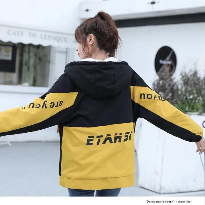 Winter Plush Thick Cotton-padded Jacket Women's Loose Zipper Cardigan Hooded Cotton-padded Jacket All-match Warm Top