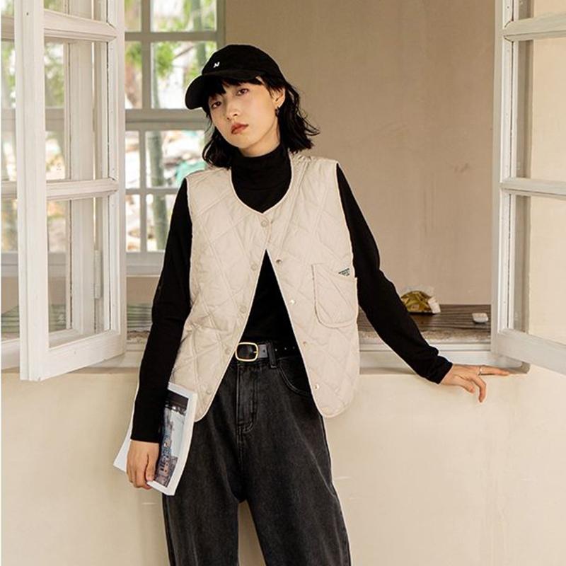 Women's Autumn and Winter Warm Vest Fluffy Casual Vests Thin Diamond Check Vests