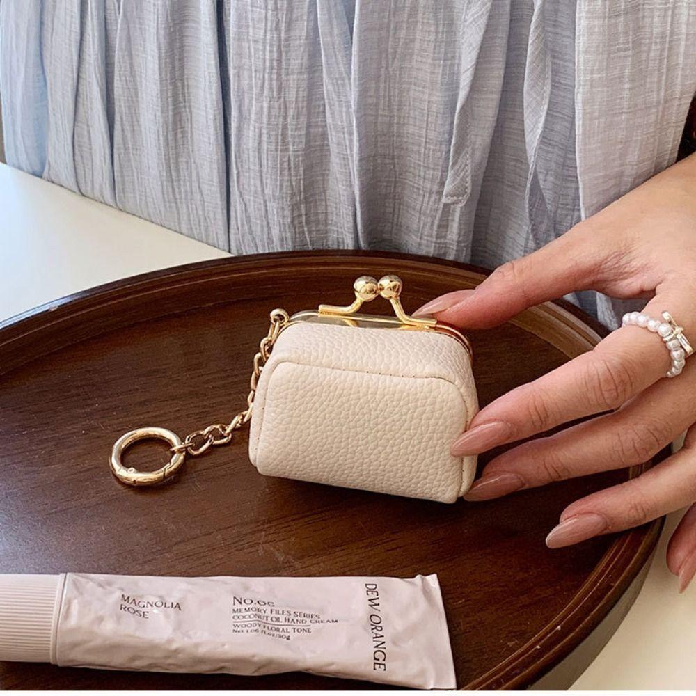 Multicolored Kiss Lock Coin Purse With Keychain Small Item Bag Simple Leather Jewelry Bag Ring