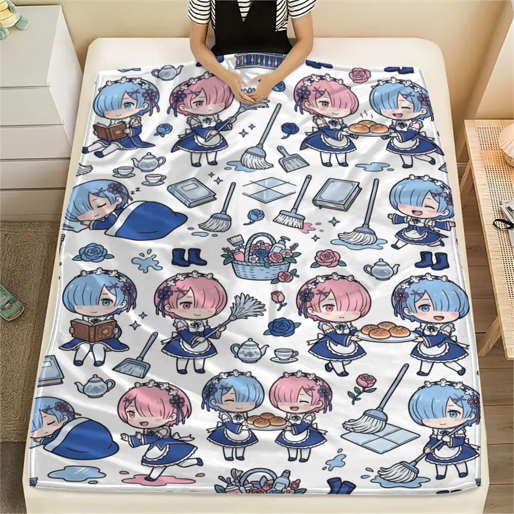 ReZero Flannel Blanket Warm Printed Throw for Sofa Bed Living Room Comfortable Outdoor Travel Picnic Blanket -xia40