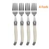4/6/24-teiliges Laguiole-Besteck-Set, Steakmesser, Gabeln, Löffel, Teelöffel, Edelstahl, elfenbeinweiß, Kunststoffgriff, Küchenbesteck
