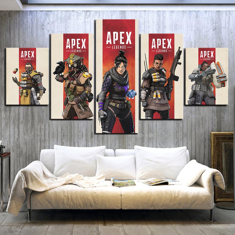 

Настенное искусство геймера, 5 панелей, игра Apex Legends, модульные холсты, постеры, фотографии, HD принты, картины, домашний декор, украшение для гостиной 20x35cm*2 20x45cm*2 20x55cm*1