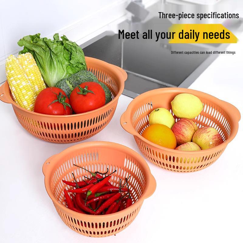 Three-Piece Kitchen Set: Vegetable Washing Basket, Drain Basket, and Fruit Plate