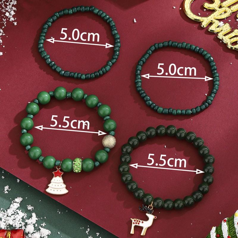Christmas Jewelry Set Snowflake Santa Hat Reindeer Snowman Beaded Bracelet Men Women Holiday Party Gift