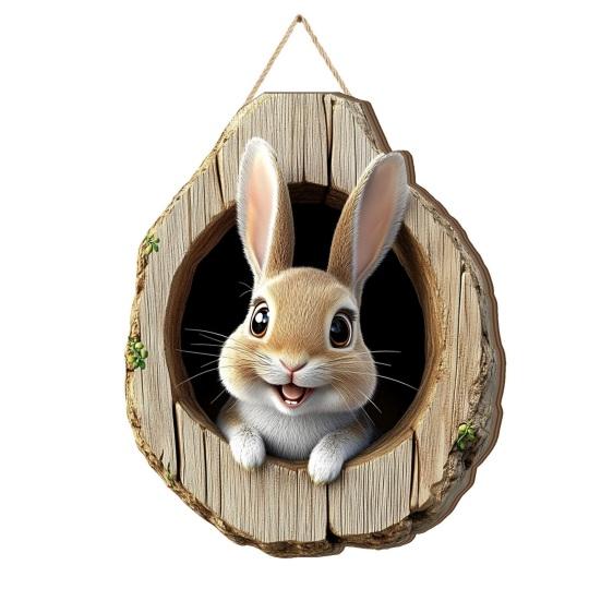 Easter Bunny Sign for Front Door Wooden Farmhouse Indoor Fireplace Window Hanging Wreaths Welcome Banner Decoration for Home Garden Fence