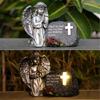 Resin Praying Angel Garden Statue With Solar Lighted Crosses Outdoor Waterproof Sculpture Grave Lamp for Patios Cemetery