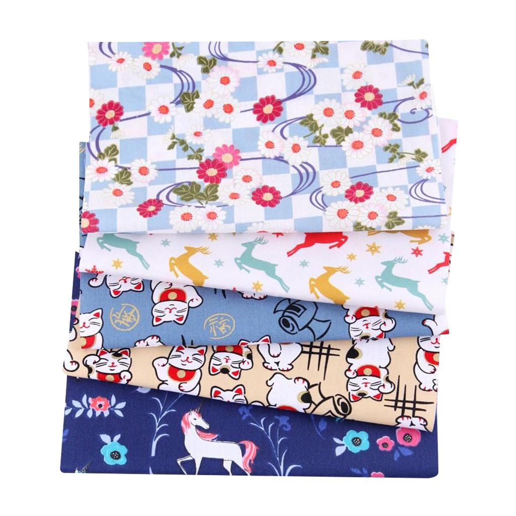 5PCS/0x25cm Vintage Japanese Style Floral Golden Stamping Printed Fabric Assorted DIY Patchwork