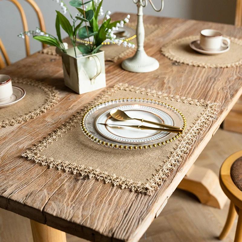 4pc 30X45cm Placemats Rectangle Boho Natural Jute Tassel Table Mats for Kitchen Vintage Dining Rustic Farmhouse Table Decoration