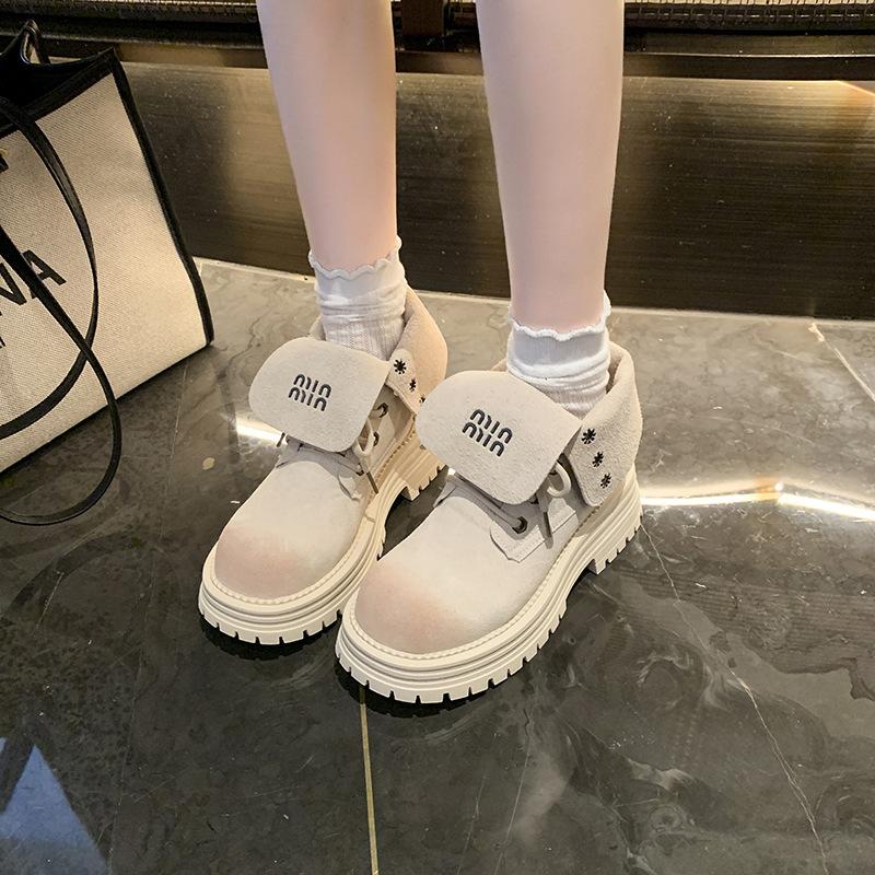 Frosted leather Martin boots 2025 new letter lapel popular boots big yellow boots two wear muffin women's shoes