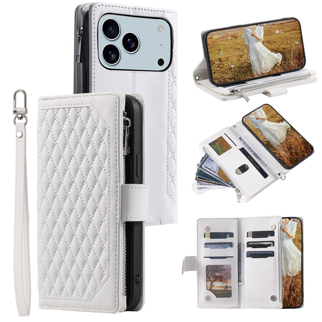 Pour iPhone 17 Pro Max Étui Portefeuille Ligne de Coutures Losanges Cuir PU Housse de Téléphone avec Dragonne